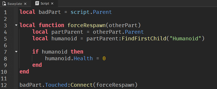 Code in Roblox - Lua Script Check If Humanoid