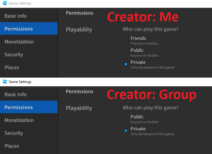 Roblox Setting Permissions Group vs Me