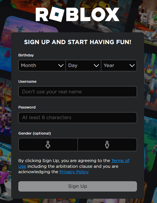 Roblox Sign Up